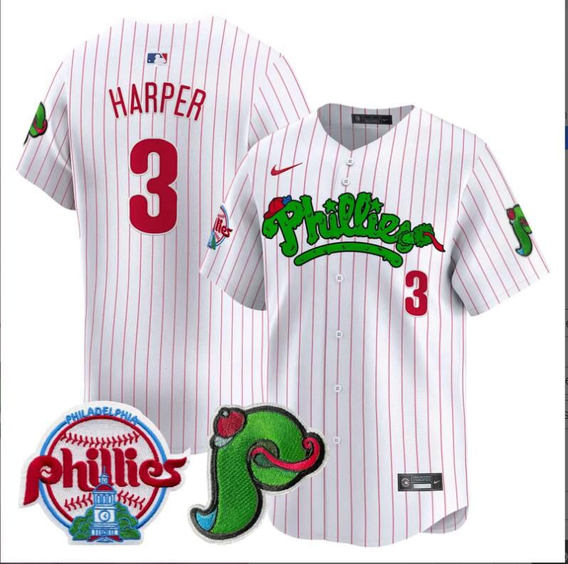 Men Philadelphia Phillies #3 Harper white with red strips Limited 2024 MLB Nike jersey->indianapolis colts->NFL Jersey